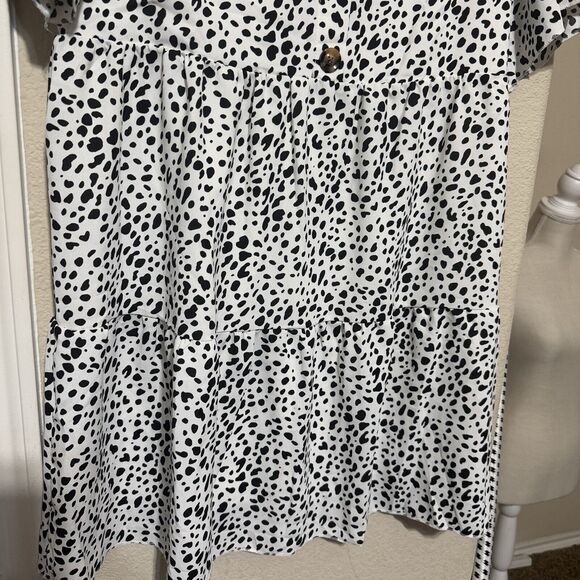 Dalmatian Tiered Polka Dot Mini Dress Spotted Black White Sz Small Spring Fun - Picture 3 of 9